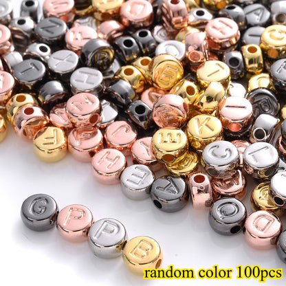 100pcs Silvery Golden Mixed Color Letter Acrylic Beads