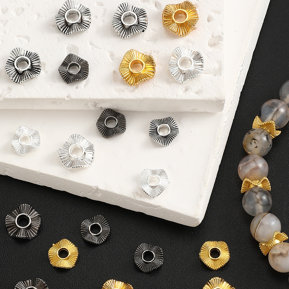 50pcs/set 8/10mm Wavy Golden & Silvery Spacer Beads