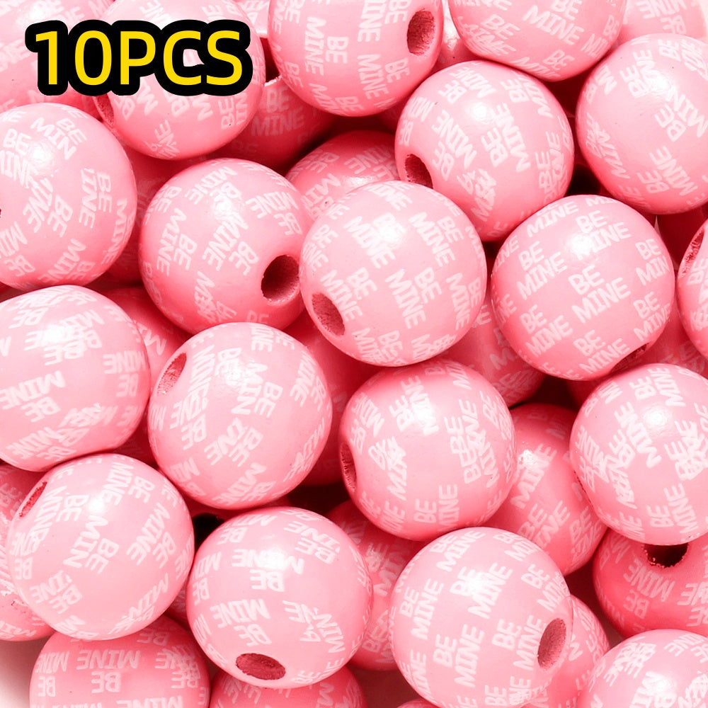 10pcs/set 16mm Heart-Shaped Printed Wooden Beads