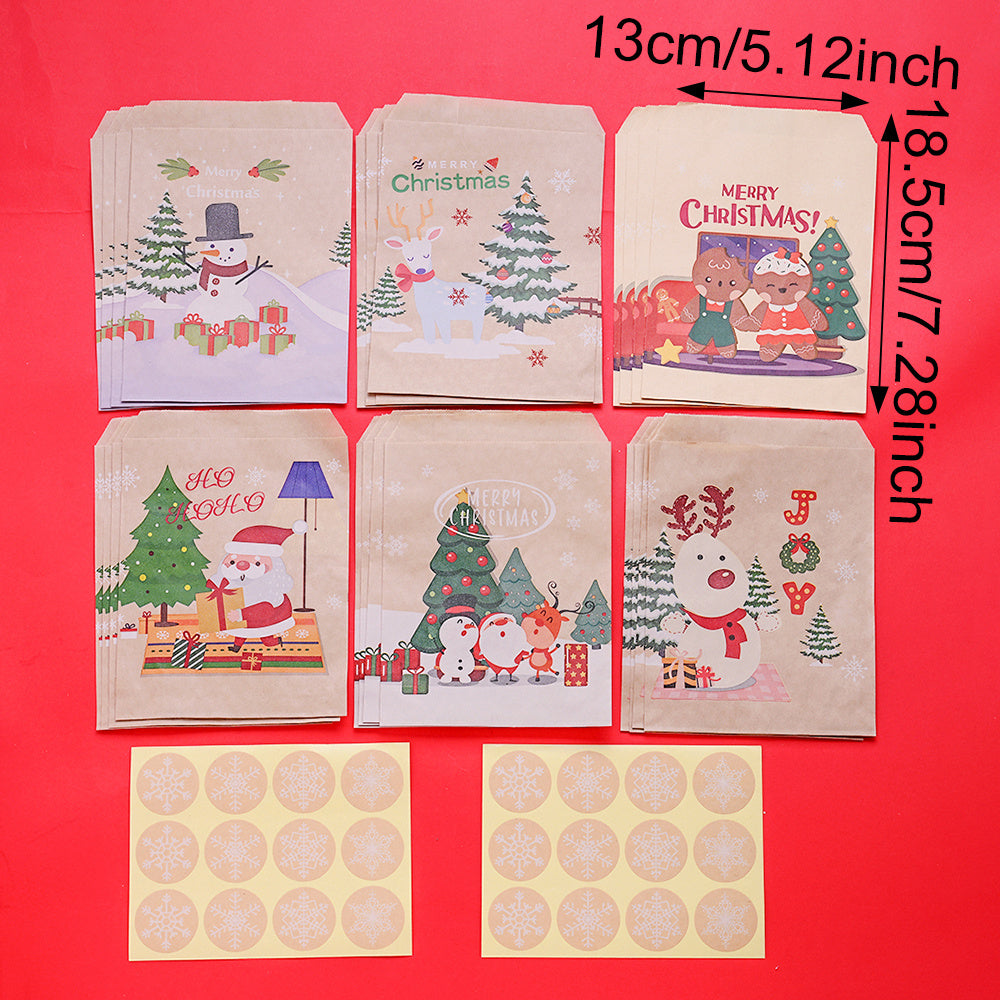 Christmas Kraft Paper Gift Bags with Sealing Stickers