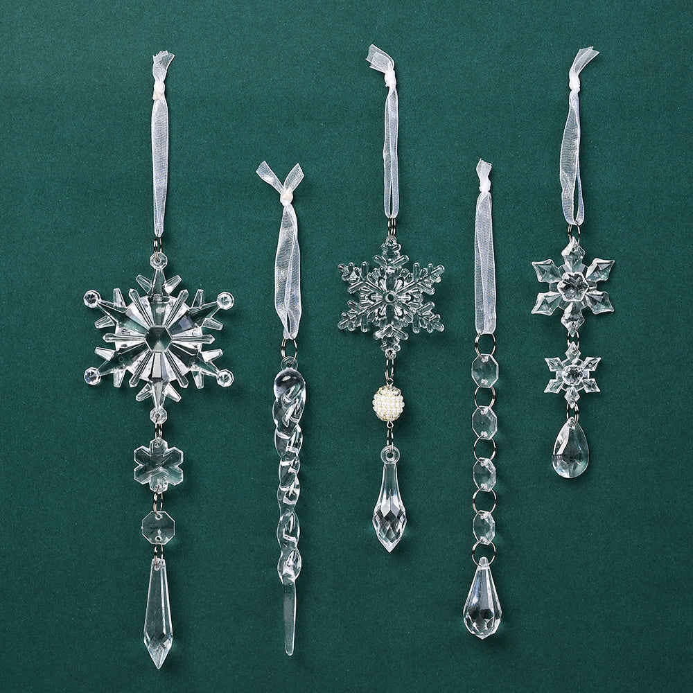 18-Piece Christmas Transparent Snowflake & Waterdrop Acrylic Pendants
