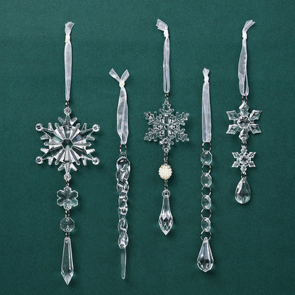 18-Piece Christmas Transparent Snowflake & Waterdrop Acrylic Pendants