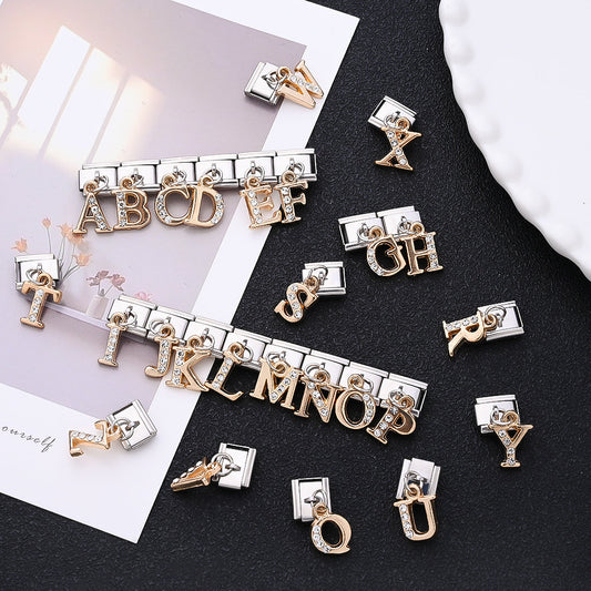 1PC Rhinestone A-Z Letter Modular Bracelet Charm Set