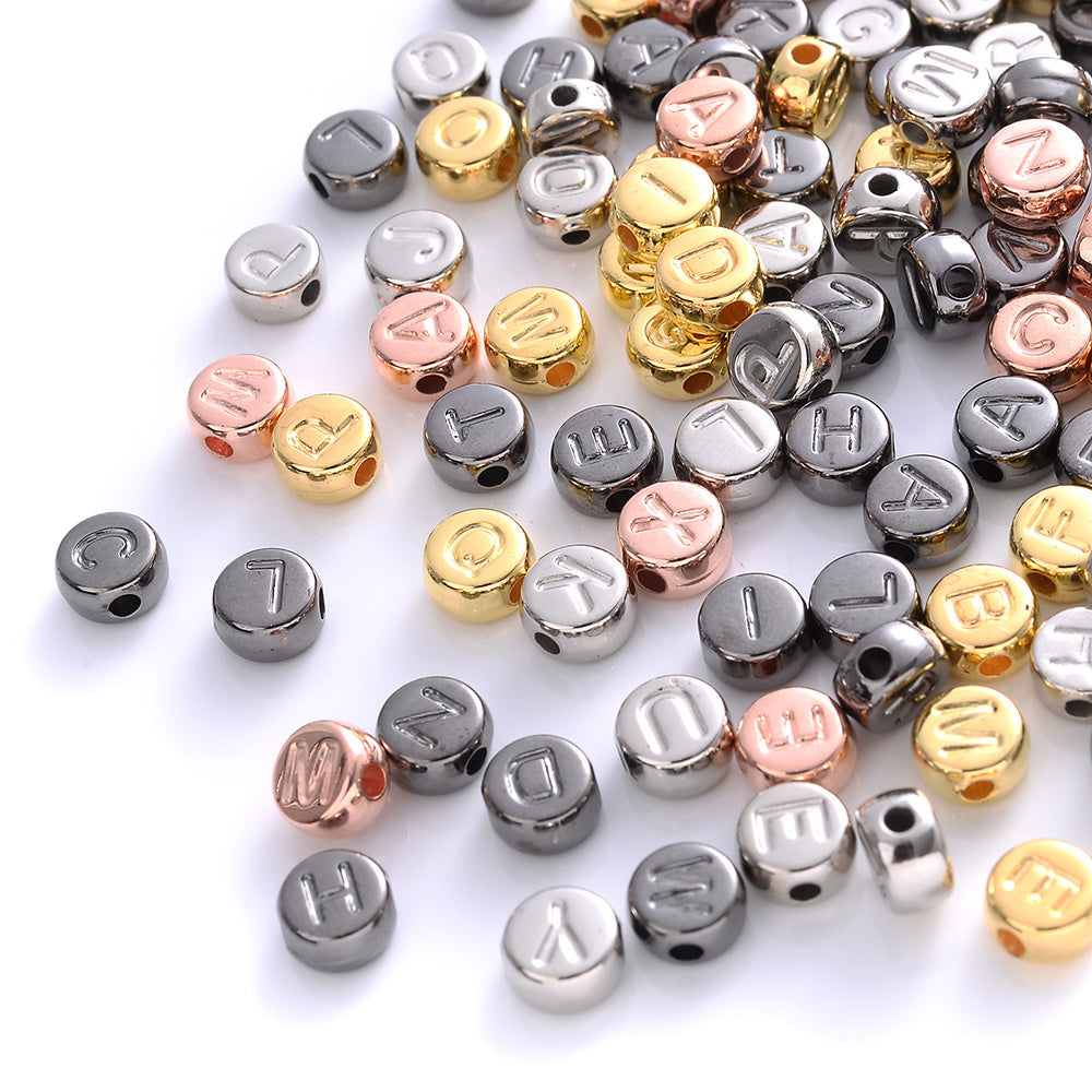 100pcs Silvery Golden Mixed Color Letter Acrylic Beads