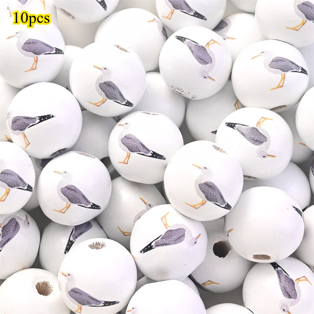 Marine-Themed Wooden Beads