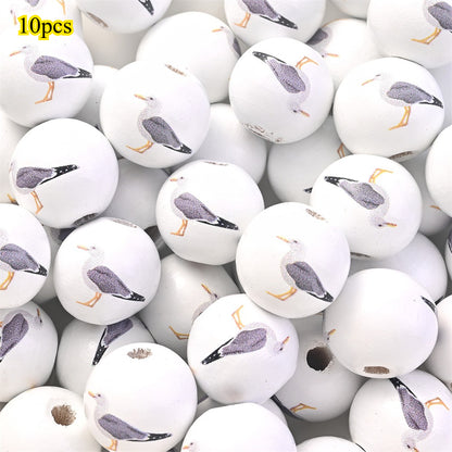 Marine-Themed Wooden Beads