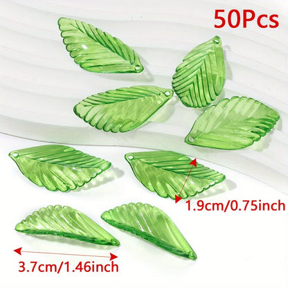 Clear Green Acrylic Leaf Beads and Charms