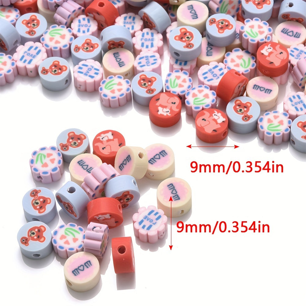Painted Love Flower Polymer Clay Beads