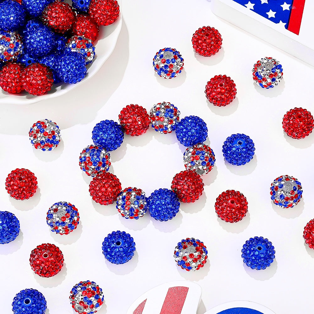 Patriotic Rhinestone Ball Beads