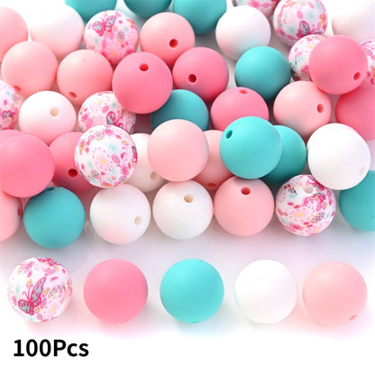 50/100pcs 15mm Silicone Ink Painted Round Beads