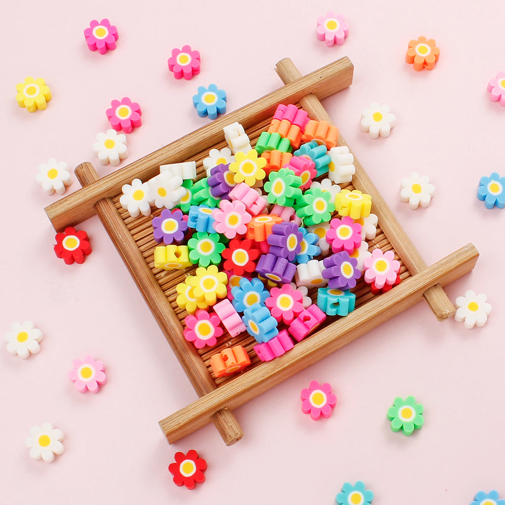 50/100pcs 10mm Colorful Flower Clay Beads
