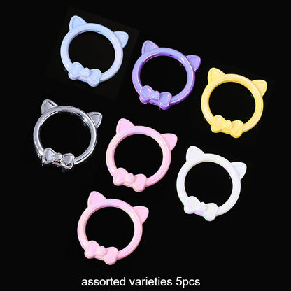 5PCS Acrylic Electroplated Cat Head Bow Bead Set