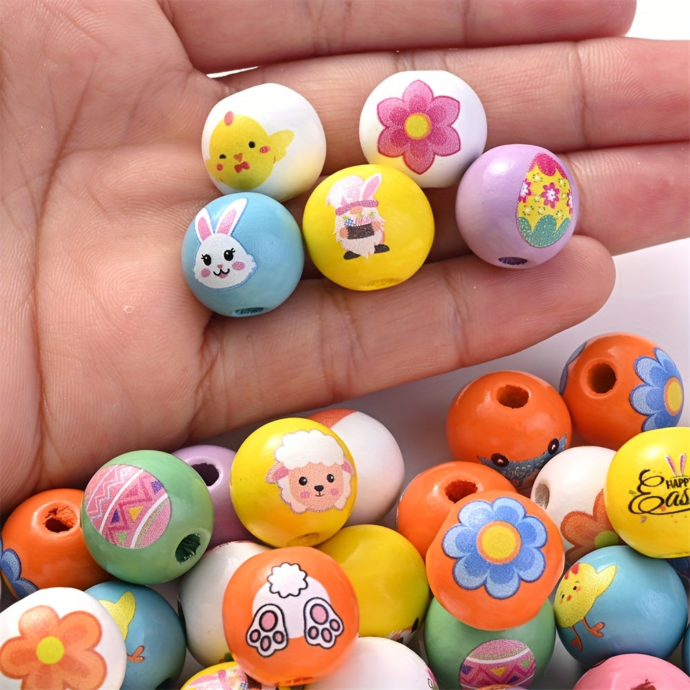 10PCS 16mm Easter-Themed Wooden Bead Set