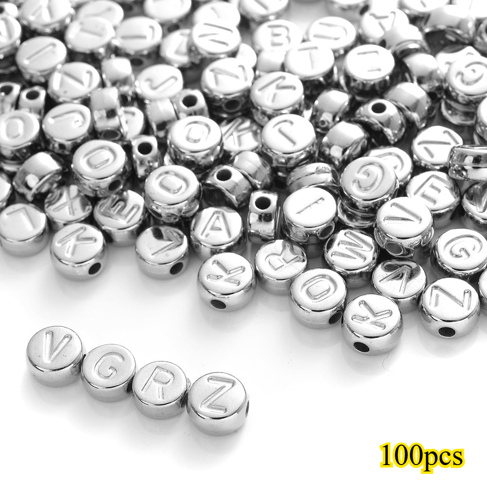 100pcs Silvery Golden Mixed Color Letter Acrylic Beads