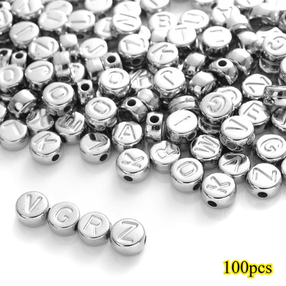 100pcs Silvery Golden Mixed Color Letter Acrylic Beads