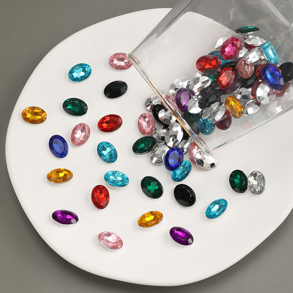 100pcs Oval Rhinestone Flat Back Acrylic Beads