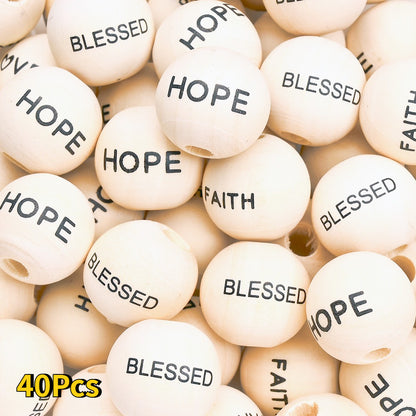 20/40pcs 16mm Letter LOVE HOPE BLESSED FAITH Wooden Beads