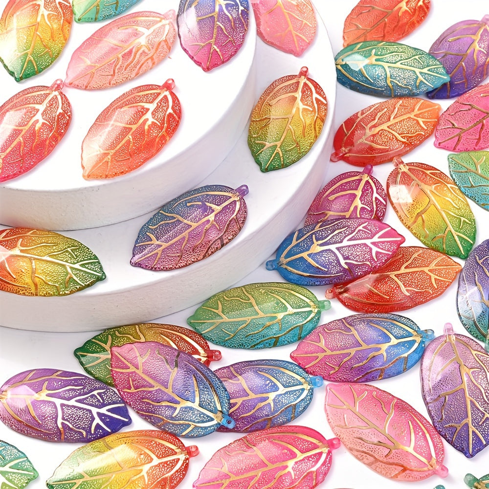 10PCS 21×40mm Gradient Acrylic Leaf Pendant Set
