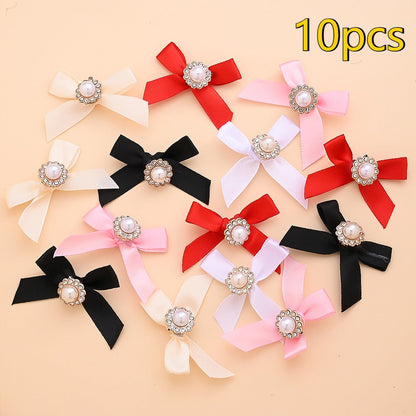 10PCS 4×5cm Pearl Ribbon Bow Rhinestone Appliques