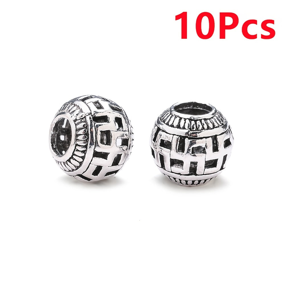 10PCS 9×11mm Retro Silver Hollow Alloy Bead Set