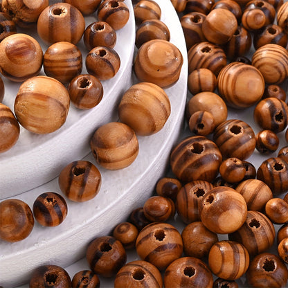 20–100PCS 8/10/12/14/16mm Brown Striped Pine Wood Beads