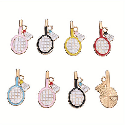 10PCS 11×22mm Colorful Badminton Racket Enamel Charm Set
