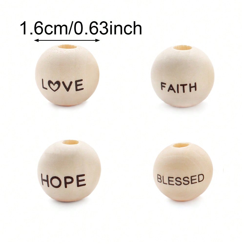 20/40pcs 16mm Letter LOVE HOPE BLESSED FAITH Wooden Beads