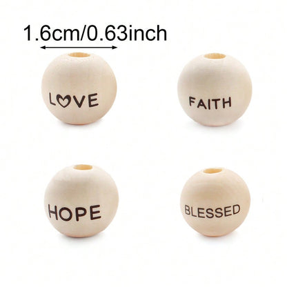 20/40pcs 16mm Letter LOVE HOPE BLESSED FAITH Wooden Beads