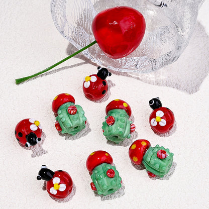 Bohemian Glass Beetle Flower Beads
