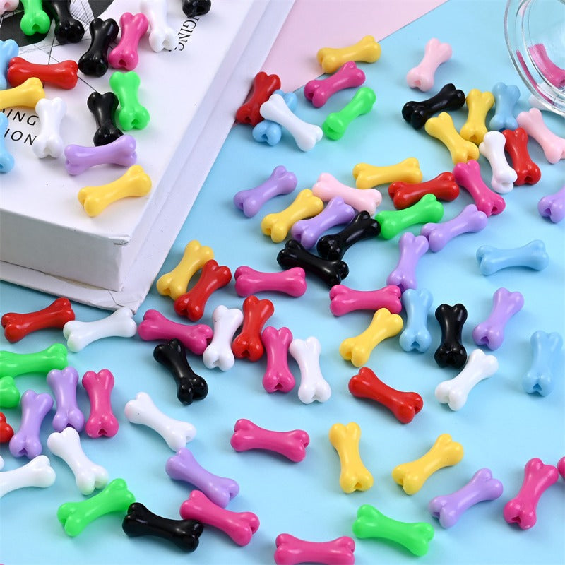 50pcs/set 9x20mm Colorful Bone-Shaped Acrylic Beads
