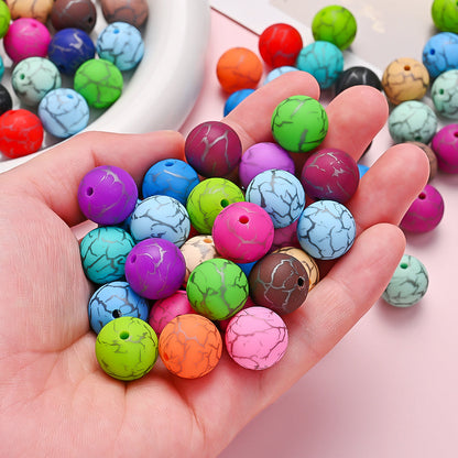 10pcs Crack Printed Silicone Spacer Beads