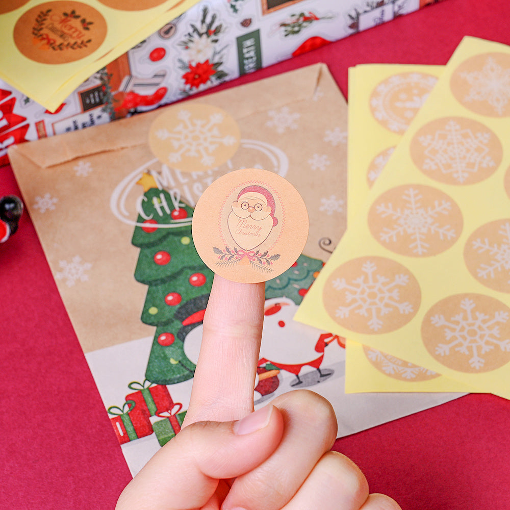 Santa Snowflake Round Stickers