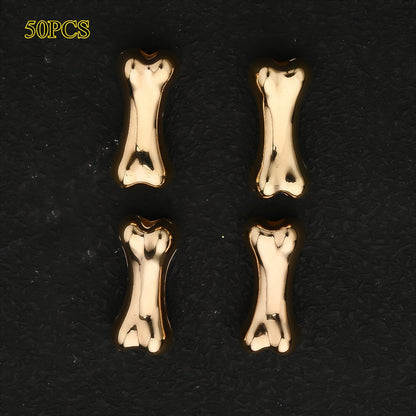 30/50pcs 15/20mm Golden & Silvery Bone-Shaped CCB Beads