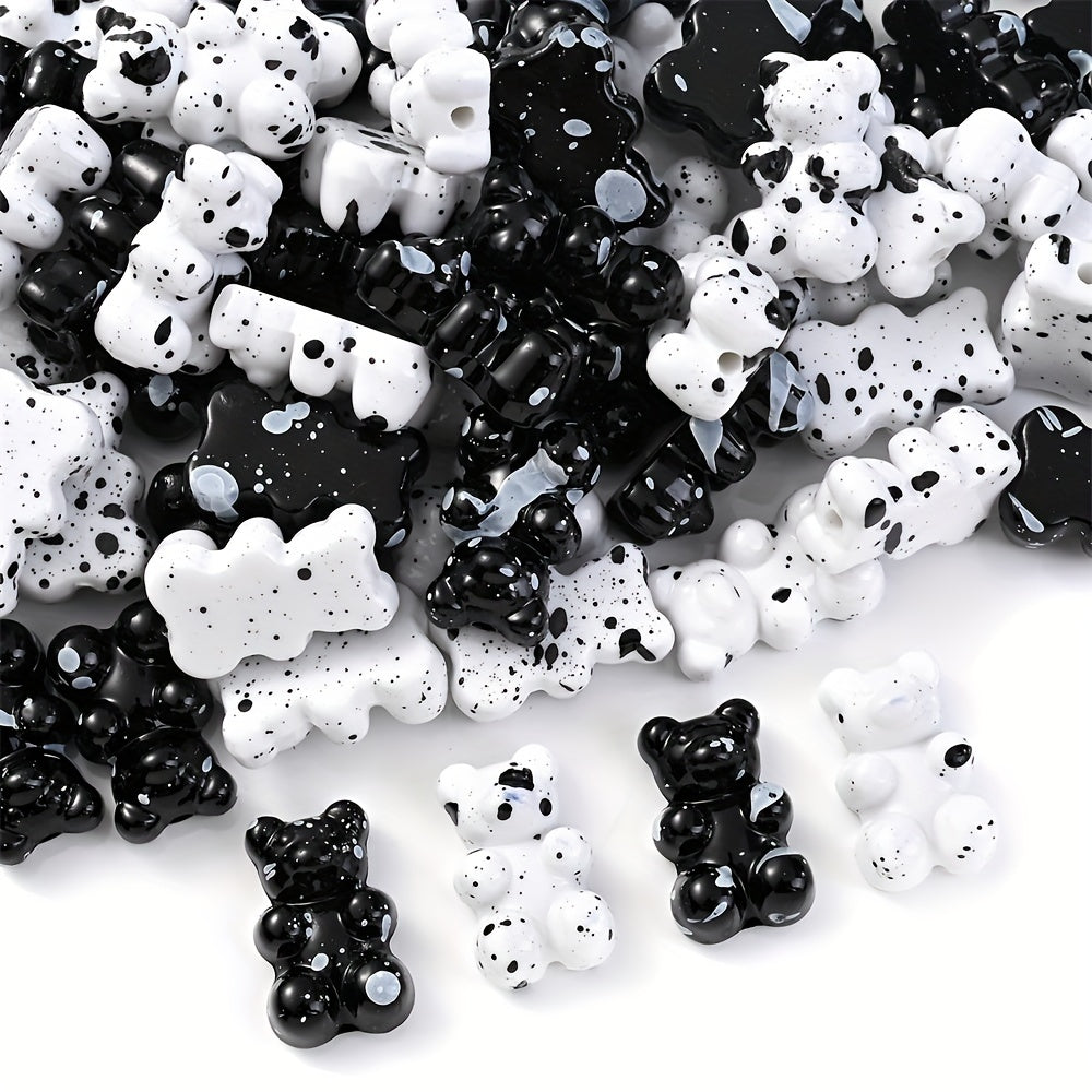 30pcs Black White Acrylic Cartoon Bear Beads