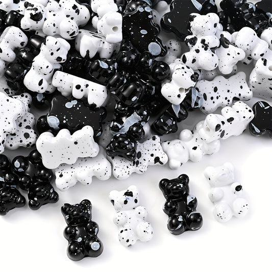 30pcs Black White Acrylic Cartoon Bear Beads