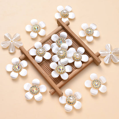 White Flower Acrylic Flatback Beads