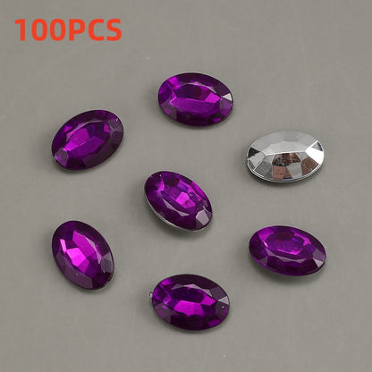 100pcs Oval Rhinestone Flat Back Acrylic Beads