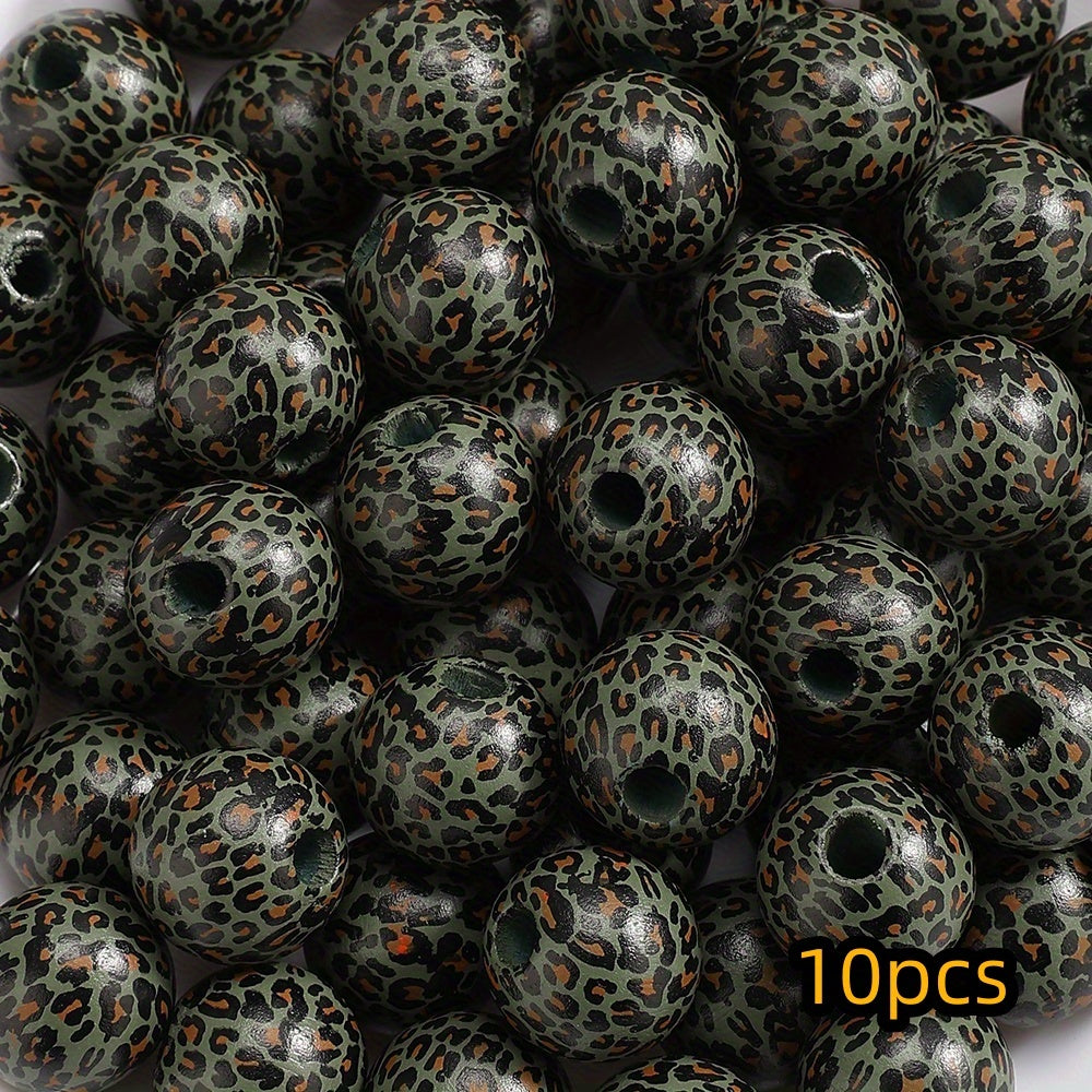 10pcs 16mm Leopard Print Wooden Beads