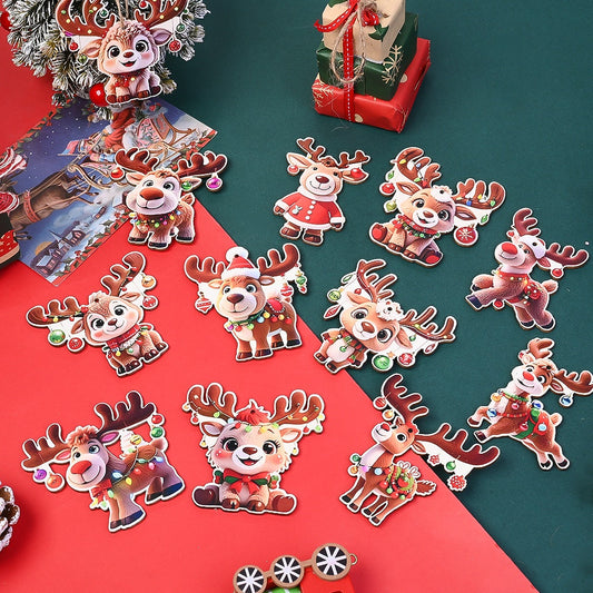 24-Piece Brown Wooden Reindeer Hanging Ornaments