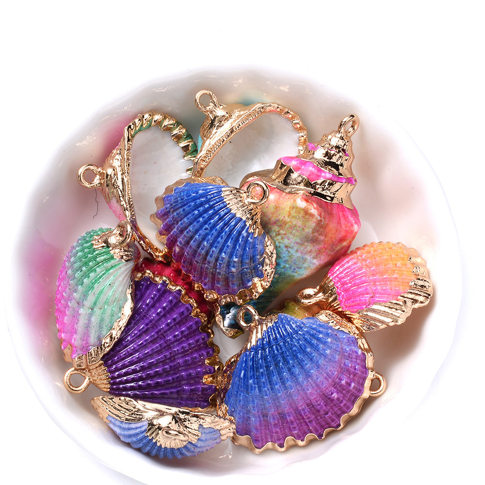 Colorful Gold-Trimmed Shell Pendant Charms