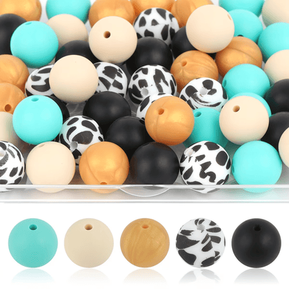 Silicone Animal Print Round Beads