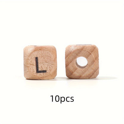 10-Piece 12 mm Square Alphabet Letter Wooden Beads