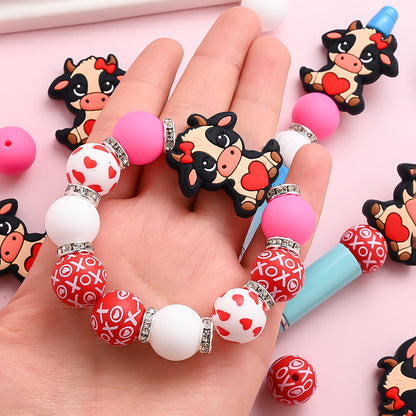 Pink Silicone Focal Beads Set