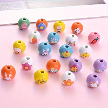 10PCS 16mm Easter-Themed Wooden Bead Set