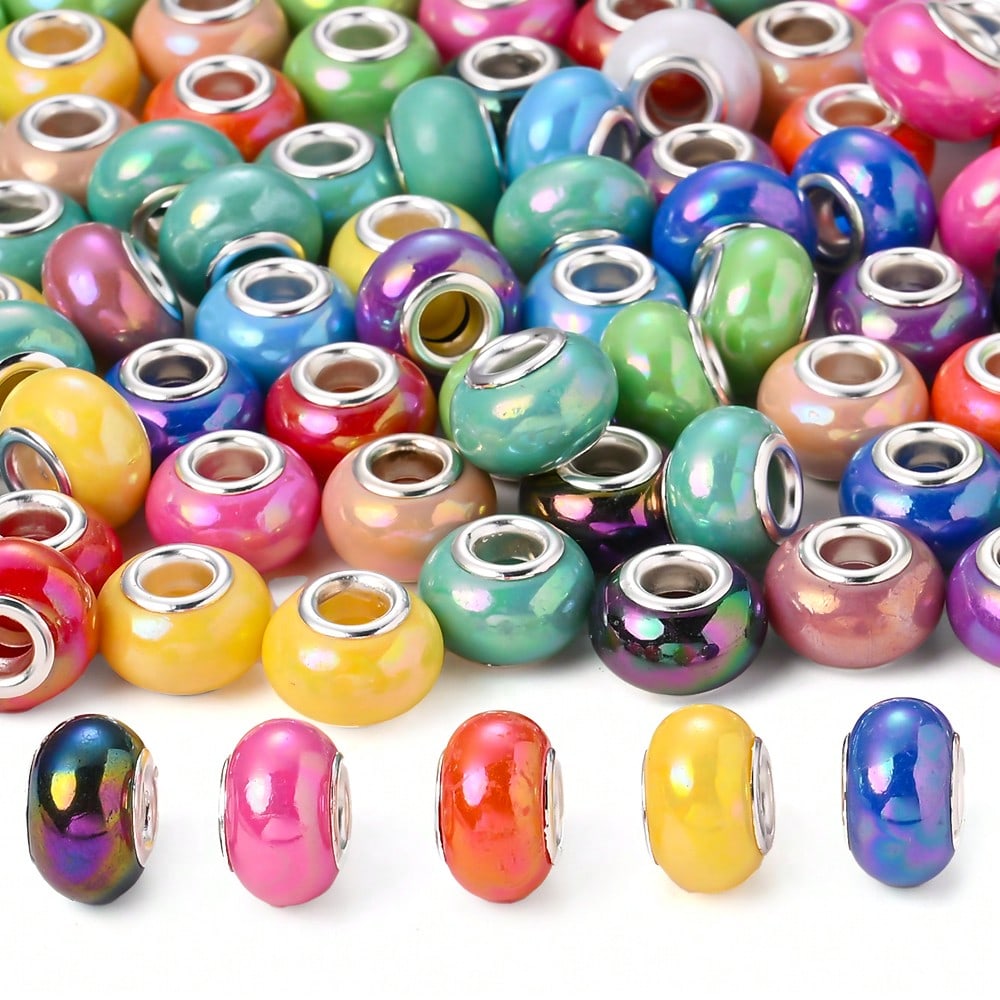 30/50/100pcs 9x14mm Random Mixed Color European Style Acrylic Large Hole Spacer Beads