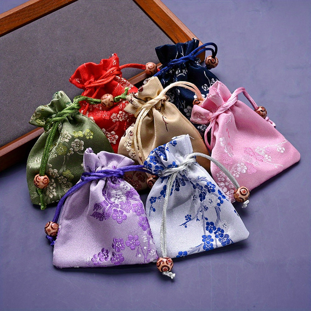 2-Piece Floral Embroidered Satin Drawstring Gift Bag Set
