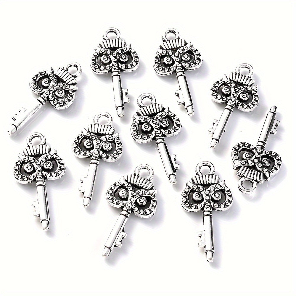 20PCS Retro Mixed Cross, Flower, Heart & Owl Metal Pendant Set