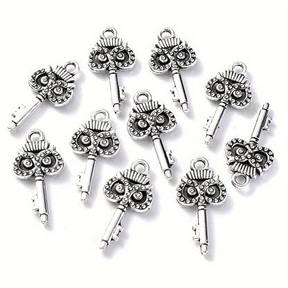 20PCS Retro Mixed Cross, Flower, Heart & Owl Metal Pendant Set