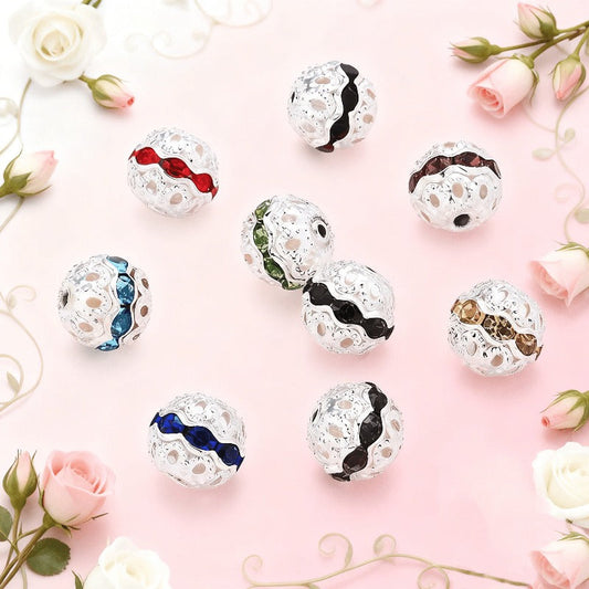 50pcs 6/8/10mm Fashion Colored Rhinestones Round Beads