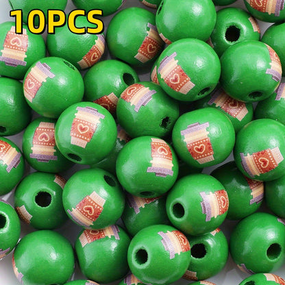 10pcs/set 16mm Christmas Wooden Beads
